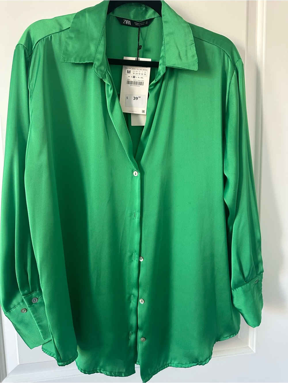 ZARA Emerald Green Satin Button-Down Shirt